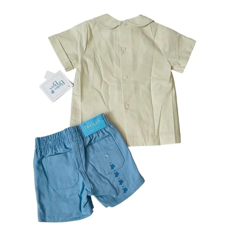 NWT Bailey Boys 12M Peter Pan Collar Piped Shirt Set
